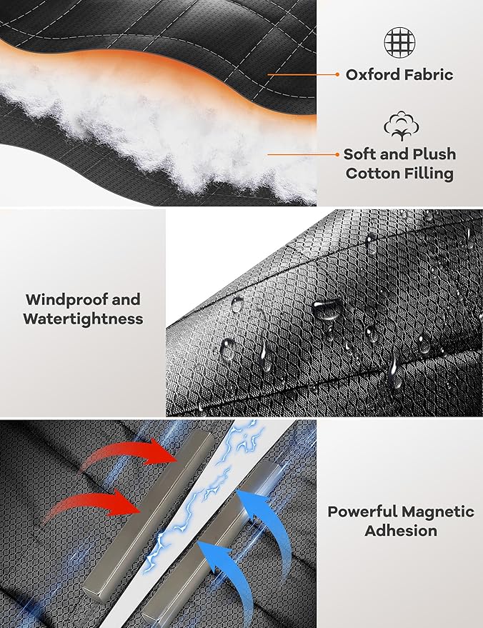 Magnetic Thermal Insulated Door Curtain, Fit Size up to 36 x 82 Inches, Thermal Door Curtain Filled with Thick Cotton to Keep Warm Winter, Doorway/Front/Back/Basement, Black, Diamond