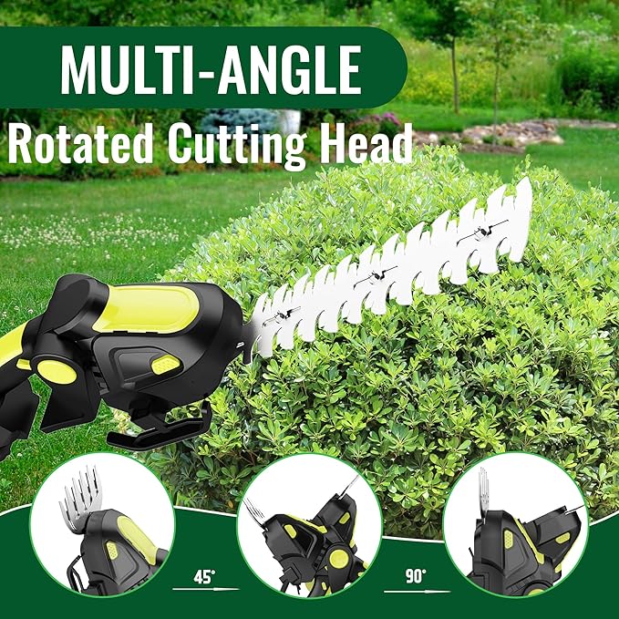 Hedge Trimmer Cordless, 2-in-1 Handheld Electric Glass Shear Cutter with 2.0Ah Rechargeable Battery, Mini Grass Shrub Trimmer for Garden, Pruning Yard and Lawn (Green)