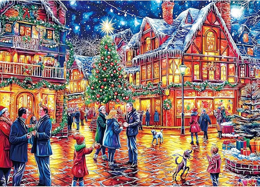 Beautiful Cityscape 1000 Piece Jigsaw Puzzle, Night Scene Art, Colorful European Town Canal Landscape
