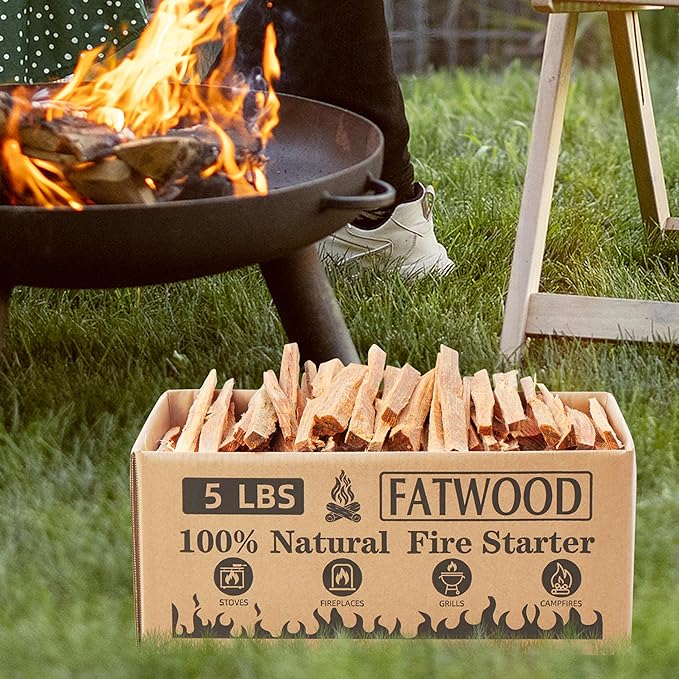 5 lbs Fatwood Fire Starter Sticks, 100% Natural Kindling Firewood Firestarter for Stoves, Pine Wood for Fireplaces, Campfires, Bonfires, Grill