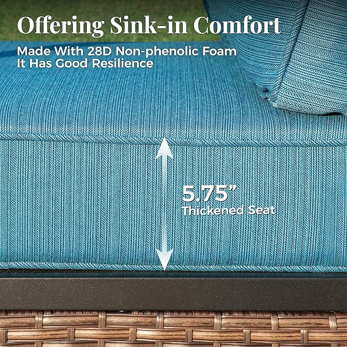 Outdoor Patio Rocking Sofa Chairs Set of 2 Steel Frame Porch Furniture with Deep Seating and 5.75" Cushions for Lawn Backyard Deck, Peacock Blue
