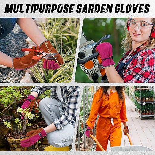 HANDLANDY HLDD 2 Pairs Leather Work Gloves for Men & Women – Cowhide Gardening Gloves, Thorn Proof, Cotton Lined, for Tig/Mig Welding, Construction, Chainsaw, Farm, Landscaping