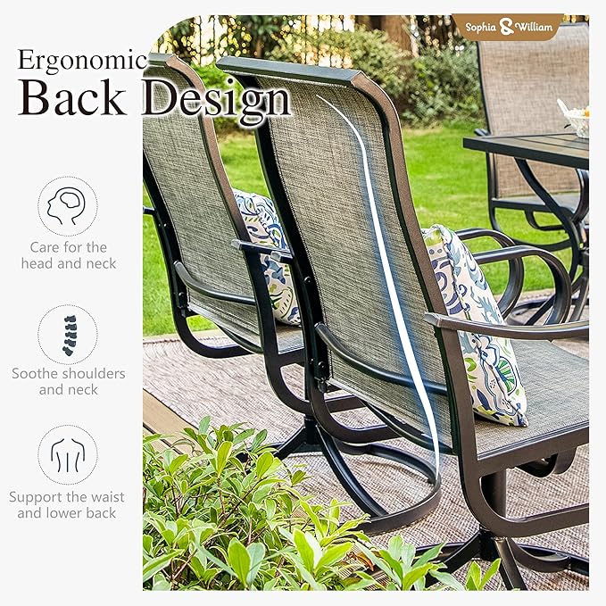 Sophia & William Patio Chairs Patio Dining Chairs Set of 4 Swivel Patio Chairs Textilene High Back Support 300lbs for Lawn Garden Backyard Weather Resistant-Black Metal Frame