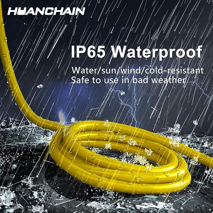HUANCHAIN 500 ft Outdoor Extension Cord Waterproof 12/3 Gauge Heavy Duty with Lighted end, Flexible Cold-Resistant 3 Prong Electric Cord Outside, 15Amp 1875W 12AWG SJTW, Yellow, ETL
