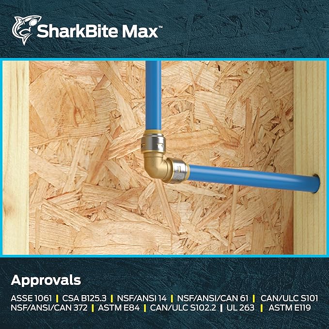 SharkBite Max 1 x 1 in PTC 90 Degree Elbow, Pack of 6, Push-to-Connect Brass Plumbing Fitting, UR260