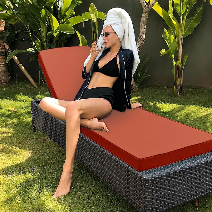 Chaise Lounge Cushion for Outdoor Furniture, Waterproof Fade and Tear Resistant Lounge Deck Chair Cushions for Patio Lawn Pool Resort Hotel, 72x21x3 Inch, Rust