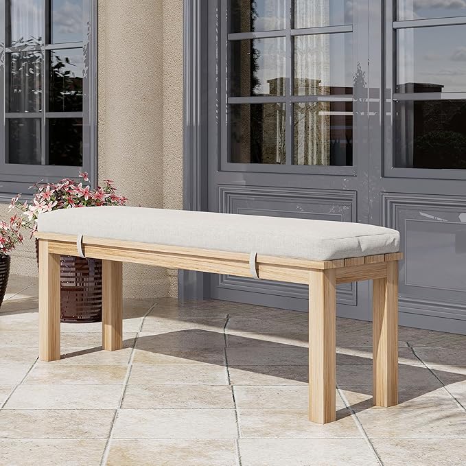 Outdoor Patio Bench, Metal Aluminum Outdoor Bench with Waterproof Cushions, Outdoor Patio Furniture Seating for Porch, Balcony, Deck, Backyard, Light Wood Color