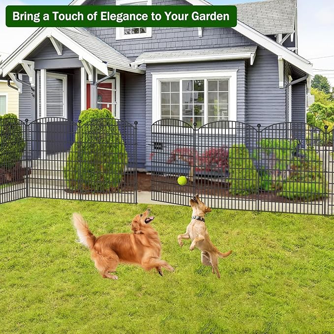10 Panels No Dig Decorative Garden Fence with Gate - 40 in (H) x 23.6 ft (L), Dog Fence Outdoor for Yard, Rustproof Metal Animal Barrier Ground Stakes Fencing for Garden, Patio, Flower Bed