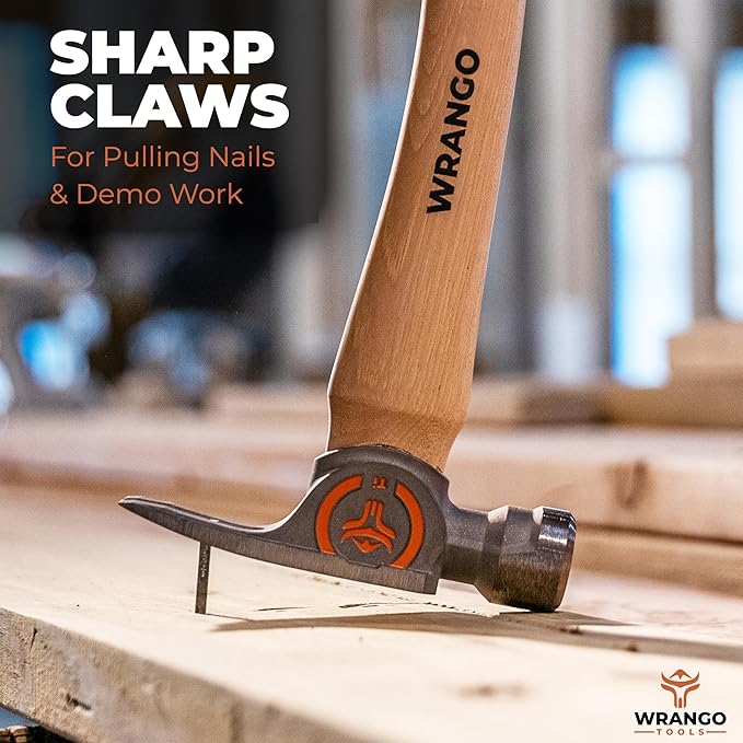 Wrango Tools Titanium Framing Hammer – 14oz Head, 17in Wood Handle, Milled Face, 38mm Diameter Pole