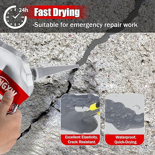 Concrete Crack Filler, 2Pcs Weather Resistant Cement Crack Repair for Driveways, Quick-Drying Concrete Caulking Adhesive Sealant for Sealing Horizontal Cracks, Gray