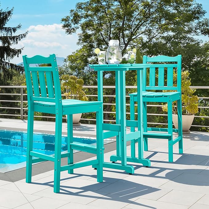 nalone Outdoor Bar Stool, HDPE Tall Adirondack Chair Bar Chair, Weather Resistance Bar Height Chairs for Balcony, Garden, Yard, Backyard (Aruba, Bar Chair)