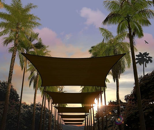 Amgo Custom Size 7' x 16' Brown Rectangle Square Sun Shade Sail UPF50+ AGTAPR1620, Order to Make Canopy Awning, 95% UV Blockage, Water & Air Permeable, Commercial and Residential (We Customize)