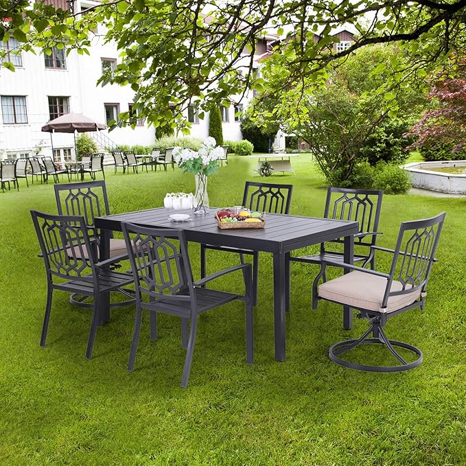 MFSTUDIO Patio Table and Chairs Set of 6, Patio Dining Set for 6 with Expandable Table, Metal Outdoor Dining Set for for Deck Backyard Poolside Garden
