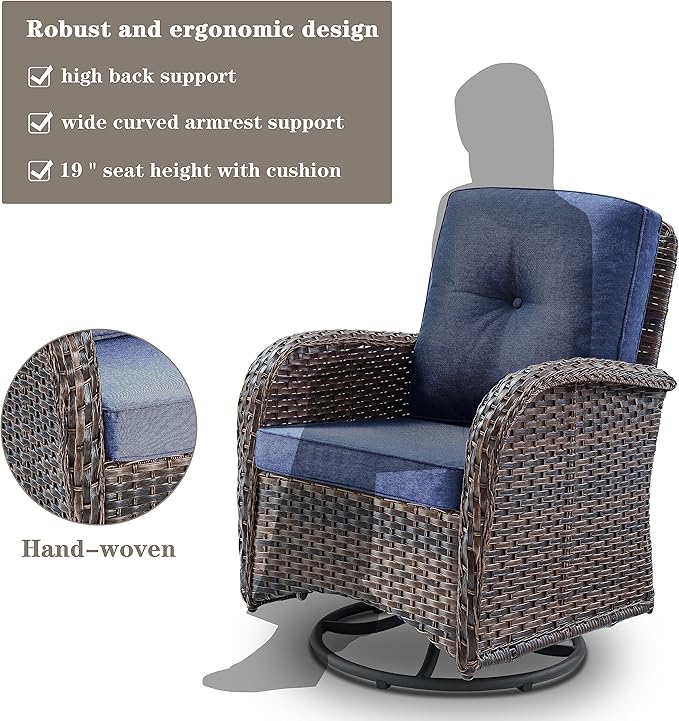 Belord Patio Wicker Furniture with Swivel Rocker Chairs Loveseat, 5 Piece Rattan Furniture Outdoor Table and Chairs Set for Patio Deck Porch Backyard