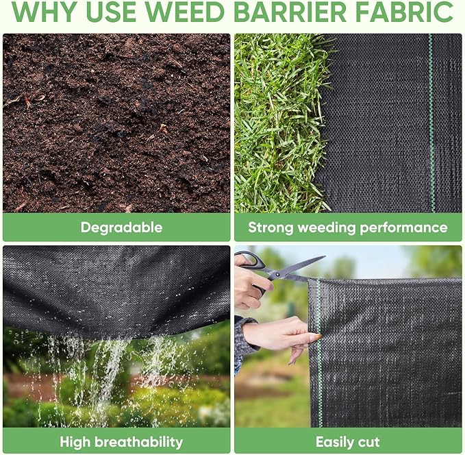 TICONN 4FTx50FT Weed Barrier Landscape Fabric, 3.2Oz Weed Barrier Fabric Heavy Duty, Weed Barrier for Garden, Landscaping Fabric, Geotextile Fabric for Driveway (2PK)