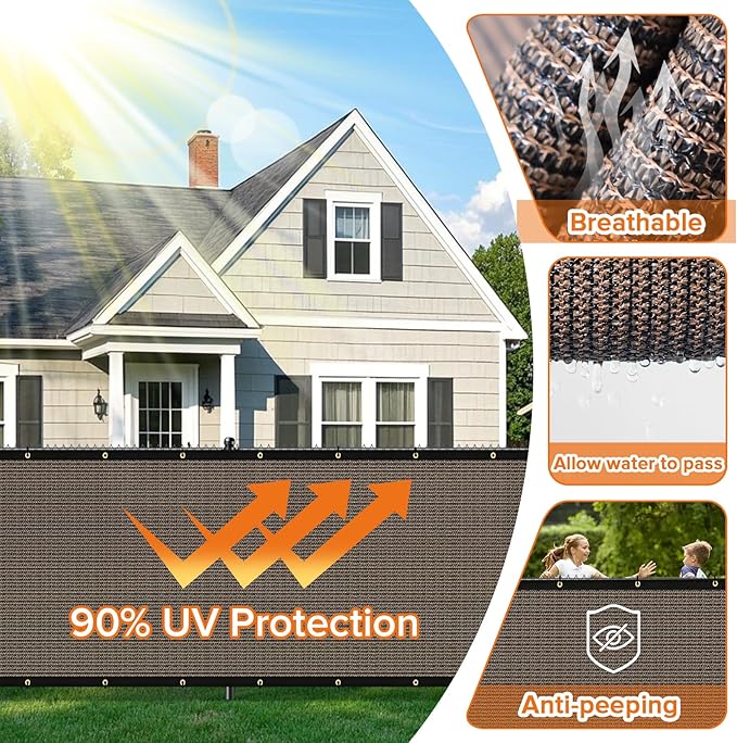 5ftx50ft Fence Privacy Screen Heavy Duty 170 GSM Windscreen & Dustproof Fabric Privacy Screen Covering Mesh Fencing for Outdoor Patio, Balcony, Pool Deck, Brown