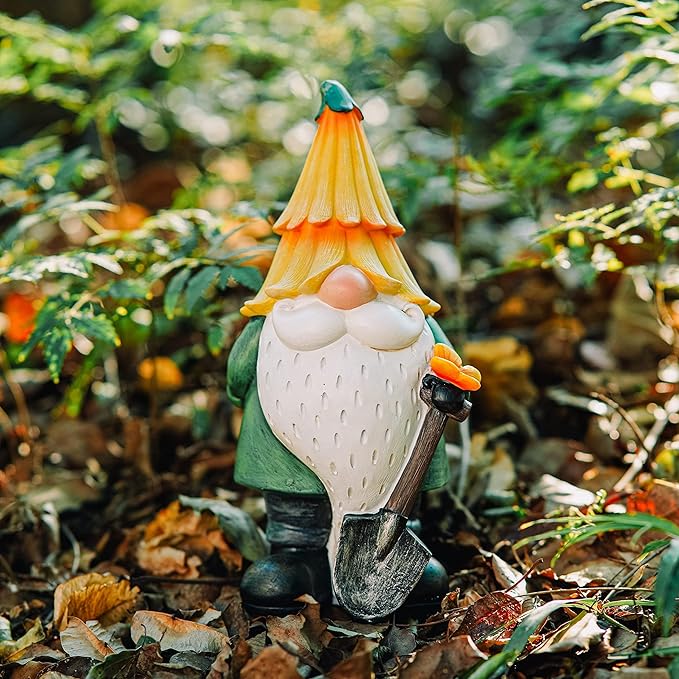 Topadorn Garden Gnome Outdoor Gnome Statue Resin Sculpture Outdoor Figurine with Yellow Hat for Garden Decoration, 11 Inch