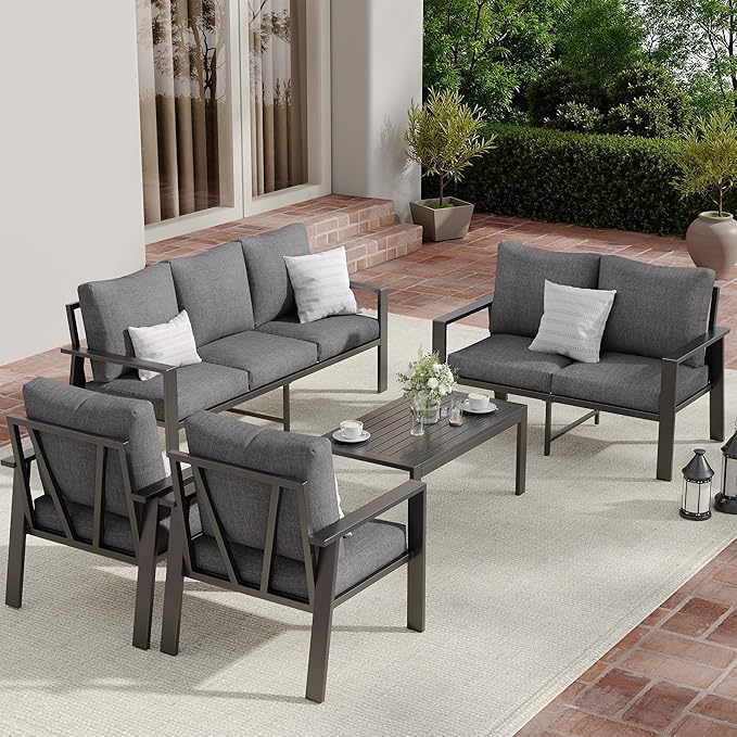 Aluminum Patio Furniture Set with Cushions 4-Piece Outdoor Sectional Metal Conversation Sofa Set with Coffee Table for Garden,Lawn,Backyard,Deck