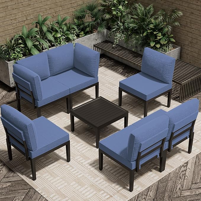 Patio Furniture Set,7 Pieces Modern Outdoor Conversation Set, Outdoor Metal Sectional Sofa with Thick Cushion and Coffee Table.