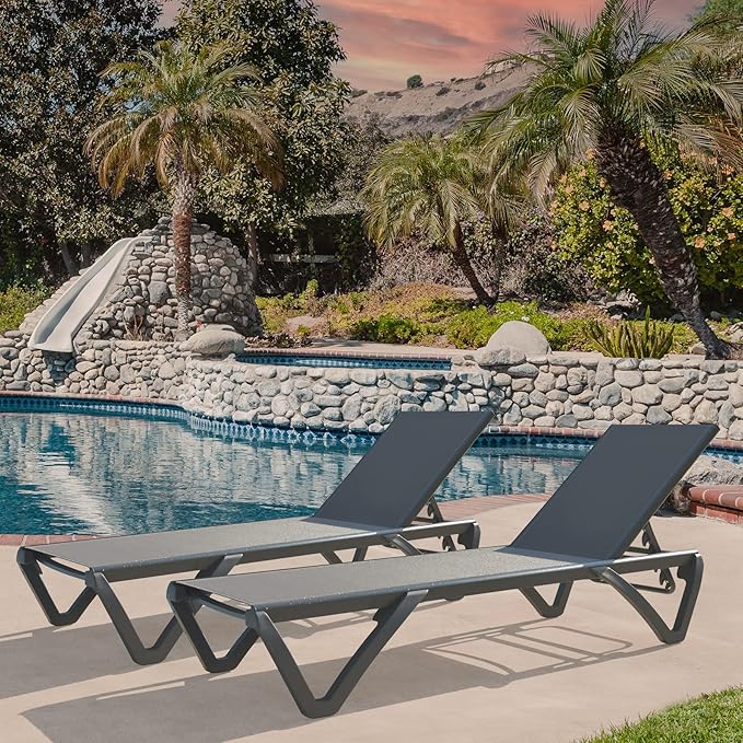 Domi Patio Chaise Lounge Outdoor Aluminum Polypropylene Chair with Adjustable Backrest, Poolside Sunbathing Chair for Beach,Yard,Balcony