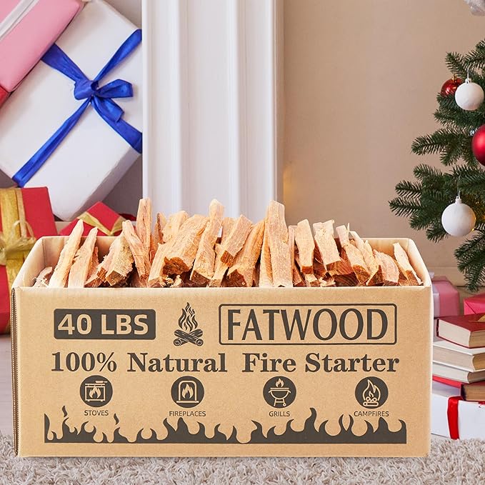 40 lbs Fatwood Fire Starter Sticks, 100% Natural Kindling Firewood Firestarter for Stoves, Pine Wood for Fireplaces, Campfires, Bonfires, Grill