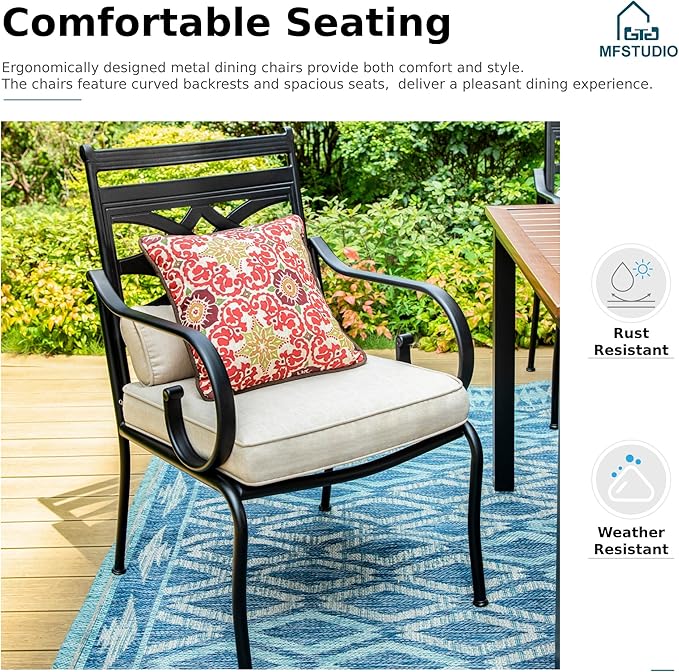 MFSTUDIO Outdoor Dining Set for 6, Patio Table and Chairs Set with Umbrella Hole, 7 Piece Patio Furniture Dining Set for Deck Backyard Garden