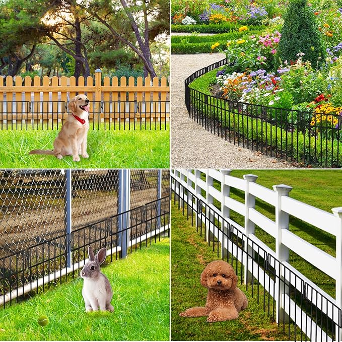 ADAVIN 54 Pack Animal Barrier Fence, 15 in(H) X 54 Ft(L) Dog Digging Fence Barrier, 1.5in Spike Spacing Rustproof Metal No Dig Garden Fences for Dog Rabbit, Fences Blocker for Outdoor Yard Patio