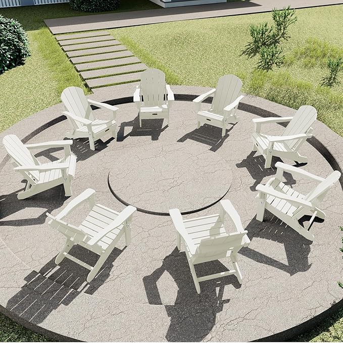 SERWALL Folding Adirondack Chair - HIPS Adirondack Chairs Outdoor Chairs Weather Resistant Fire Pit Chairs- White