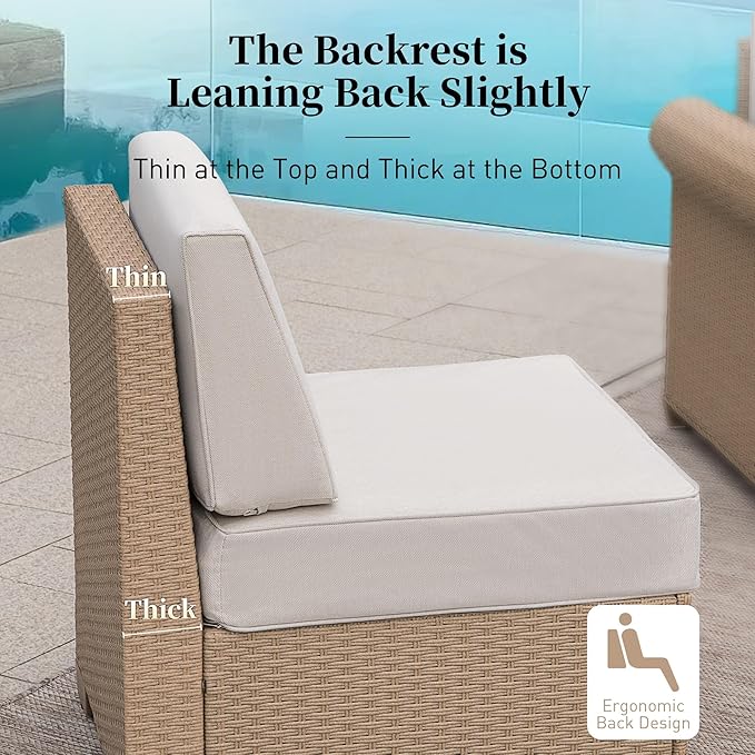 Patio Furniture Set 7 Piece, Wicker Rattan Sectional Sofa Couch with 5.5" Thick Waterproof Cushions and Coffee Table, All weather Modular Outdoor Conversation Set for Lawn Backyard and Deck, Beige