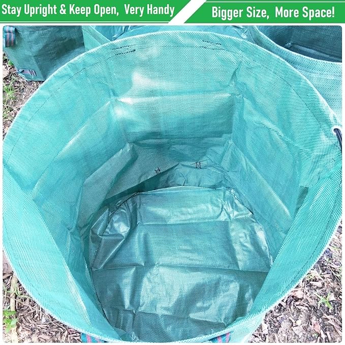 Professional 2-Pack 137 Gallon Lawn Garden Bags Large (D34,H34 inch) Yard Waste Bags W/Gardening Gloves,Big Leaf Bag,Yard Debris,Waste Container,Lawn Trash Bin,Grass Clippings Bag,Weed Bags 4 Handles