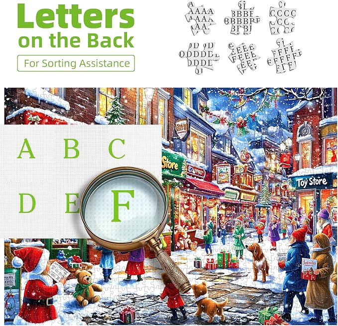 Christmas Village Street Scene Winter Holiday 1000 Piece Jigsaw Puzzle, Traditional, Family Fun Activity
