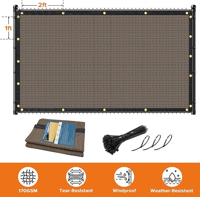 5ftx50ft Fence Privacy Screen Heavy Duty 170 GSM Windscreen & Dustproof Fabric Privacy Screen Covering Mesh Fencing for Outdoor Patio, Balcony, Pool Deck, Brown
