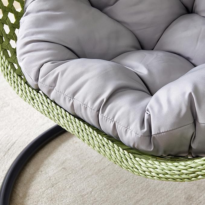 Hanging Egg Chair with Stand, Egg Swing Chair with Stand Indoor Outdoor,Green Wicker Swing Egg Chair for Adults, Hammock Chair with Comfortable Cushion and Stable Round Metal Base for Bedroom Patio