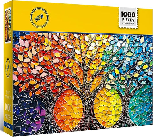 GUEETIC® Stained Glass Puzzle Tree of Life Puzzles for Adults 1000 Pieces, Impossible Hard Difficult Challenging Puzzles for Adults, Colorful Mosaic Tree of Life Jigsaw Puzzle 1000 Pieces