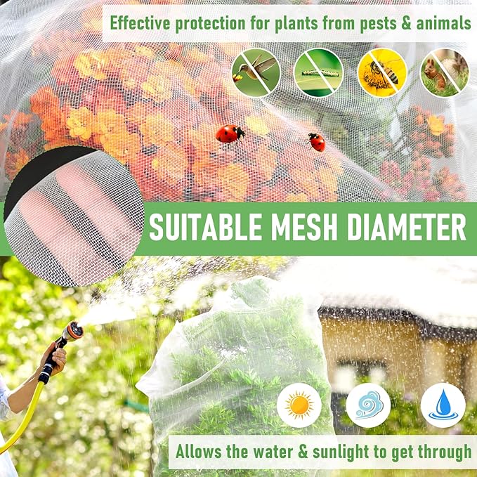 Fruit Tree netting, Blueberry Bush Netting Cover for Garden Protection, 2Pcs 5.3x5.3 FT Garden Plant Netting Pest Barrier for Raised Beds, Bug Mesh Net from Cicadas, Bird for Strawberry, Tomato