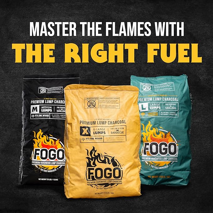 FOGO Coco Briquets All-Natural Charcoal Made from Coconut Shells, Long-Lasting Clean Burning BBQ Fuel for Grilling and Smoking, 15 lb Bag, 2-Pack