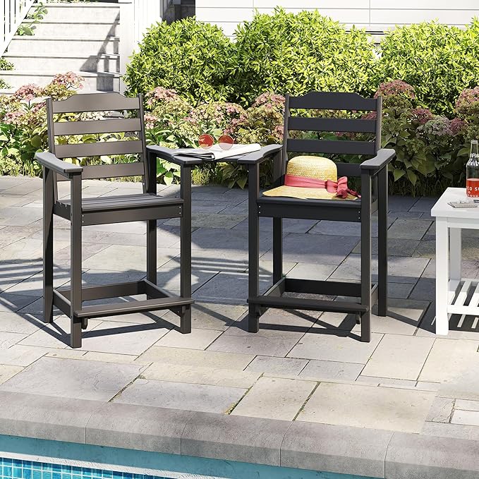 OTSUN Tall Adirondack Chair Set of 2, HDPE Counter-Height Balcony Chairs for Garden, Backyard, Poolside, Capacity 220LBS (2 PCS, Black)