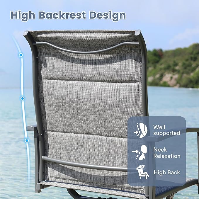 VICLLAX Outdoor Dining Set for 8, Outdoor Furniture Includes 60" Round Patio Table and Swivel Padded Chairs, Grey Wood Grain Tabletop and Grey Fabric
