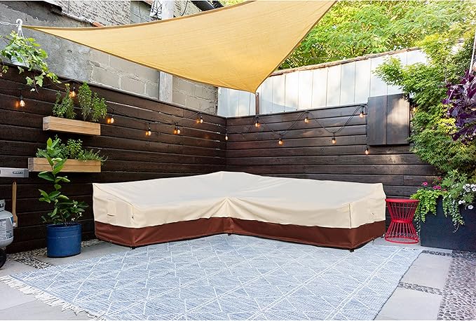 Outdoor Sectional Cover - Patio Furniture Covers Waterproof Rip-Stop Anti-UV 600D Heavy Duty Outdoor Sofa Couch Cover with 3 Air Vents (L-Shaped-Left facing-90''X120'')