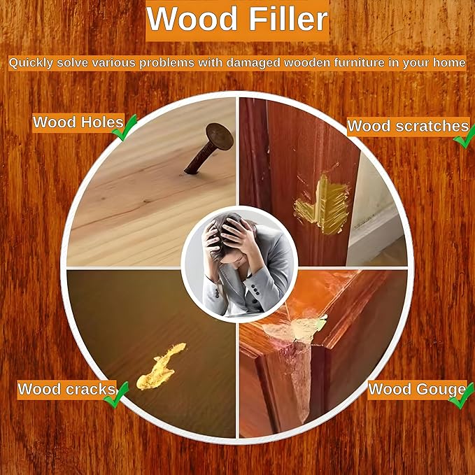 Wood Putty，Wood Filler，Wooden Putty Stainable，17.64 Ounce Walnut Repair Kit Paintable for Quickly Repair Any Breaks，Cracks，Chips，Defects in Wooden Furniture,Easy to Use and Sand