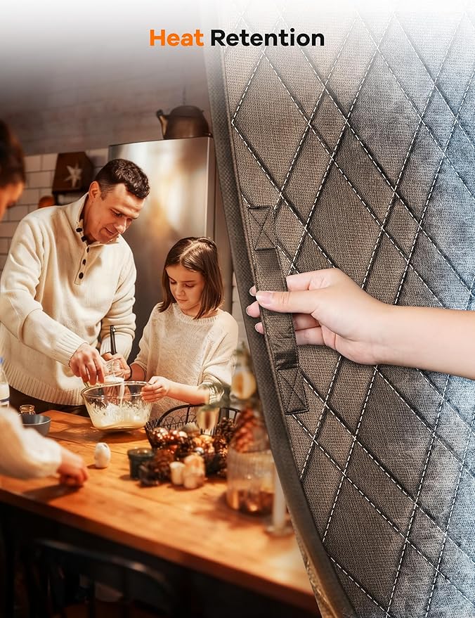 Magnetic Thermal Insulated Door Curtain, Fit Size up to 36 x 80 Inches, Thermal Door Curtain Filled with Thick Cotton to Keep Warm Winter, Doorway/Front/Back/Basement, Brown, Diamond