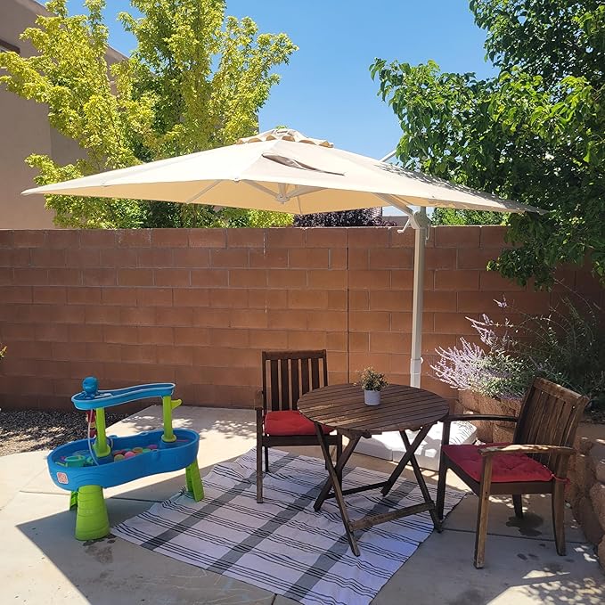 PURPLE LEAF 8 FT Patio Umbrella White Cantilever Umbrella Aluminum Square Outdoor Offset Umbrella Hanging Windproof with 360° Rotation for Garden Deck Pool, Beige