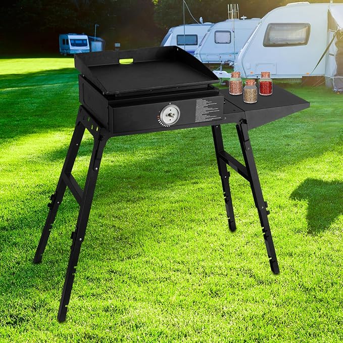 Portable Griddle Stand Compatible for Blackstone 17” 22" Propane Table Top Grill Stand,Universal Outdoor Camping Cooking Station with Side Shelf, Perfect Take Along for Outdoor Cooking and Camping