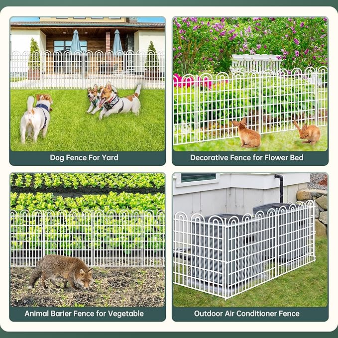 15 Panels Tall Garden Animal Barrier Fence with Gate, 33 in(H) X 36.8 ft(L) No Dig Decorative Garden Fence Outdoor for Yard, Heavy Duty Rustproof Metal Edging Border for Dog, Rabbits, White