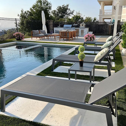 PURPLE LEAF Patio Chaise Lounge Set for 2 Outdoor Chaise Lounge Chair with Aluminum Frame and Easy-to-Move Wheels Pool Lounge Chairs for Deck Yard Poolside Table Included, Charcoal Grey