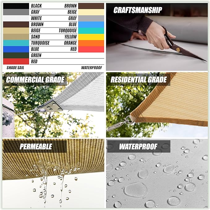 Amgo Custom Size 8' x 18' Blue Rectangle Square Sun Shade Sail UPF50+ AGTAPR1620, Order to Make Canopy Awning, 95% UV Blockage, Water & Air Permeable, Commercial and Residential (We Customize)