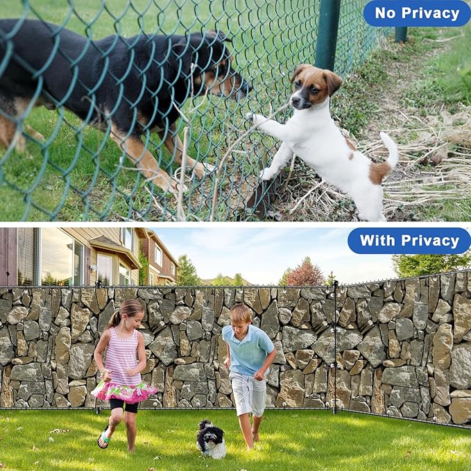 UPGRADE 3'x36'Customized PVC Privacy Fence Screen with Stone Wall Print – Outdoor Waterproof Patio Privacy Cover for Yard, Balcony, Garden Fence Decoration