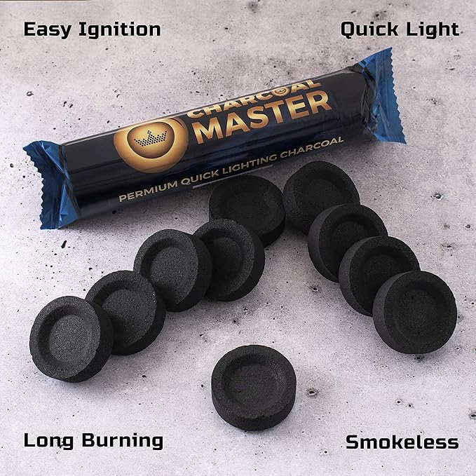 New Quick Light Charcoal Briquettes by Charcoal Master Instant Coal Disks Incense Coal Tablets Set of 100 per Box (33mm)