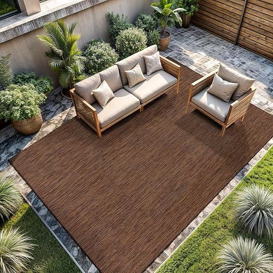 CAMILSON Outdoor Rug 8x10 Modern Area Rugs for Indoor and Outdoor Patios and Porches - Waterproof, Washable, Non-Shedding, Easy-to-Clean Outside Carpet (8 x 10, Solid - Gold)