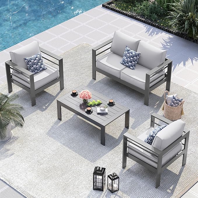 UDPATIO Oversized Aluminum Patio Furniture Set Outdoor Furniture Modern Patio Set, Thickness 5" Cushion Outdoor Seating Set for Balcony(Include Sofa Cover)